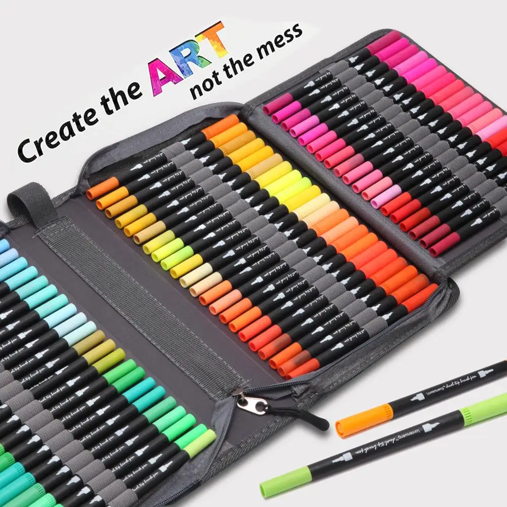 

12-120 Colors Dual Brush Markers Pen Fine Tip and Brush Tip Pens for Bullet Journals Adult Coloring Books Watercolor Marker