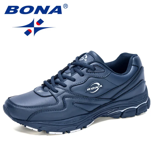 BONA 2020 New Designers Action Leather Running Shoes High Quality Outdoor Sports Shoes Men Sneakers Breathable Outdoor Footwear Deep blue S gray