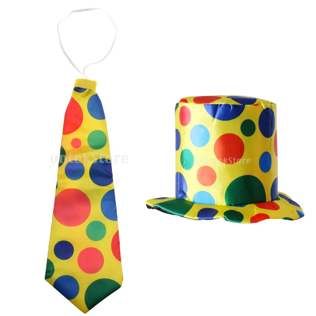 Pack of 2 Pieces Clown Jokers Jumbo Polka Dots Hat Necktie Christmas Fancy Dress Festival Costume