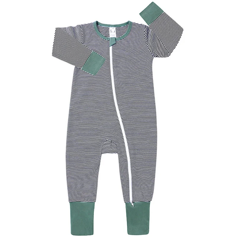 

Newborn Baby Boys Spring Baby Long Sleeve Rompers Girls Green Striped Romper Infant Jumpsuit for Kids New Born Clothes SKMY446