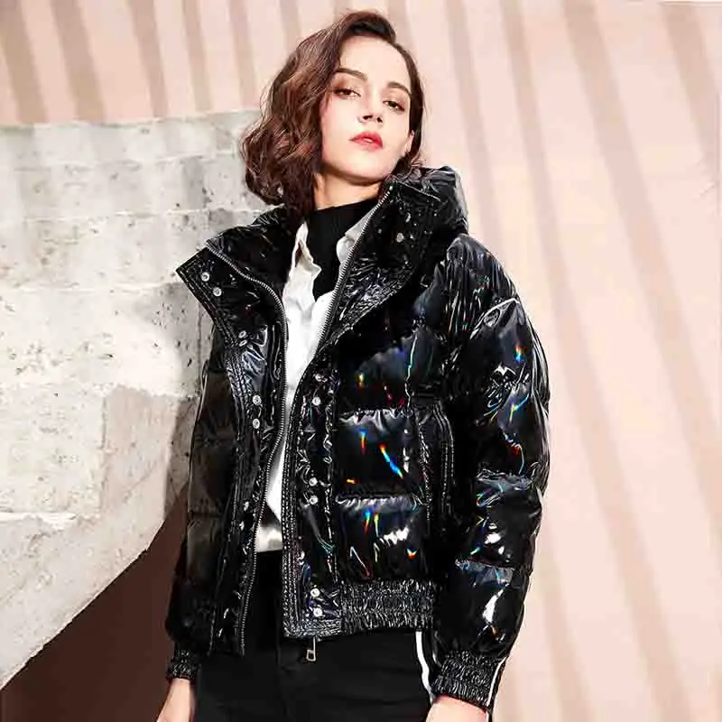 Kopen  30 graden Luxe Vrouwen Winter Donsjack Overjas 90% Witte Eendendons Jas Vrouwen Rits Korte Vrouwelijke Parka Hooded waterdicht