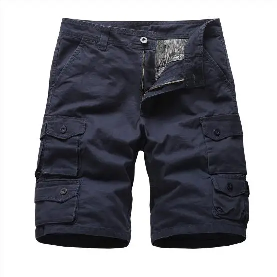 Navy Blue2 Мужские шорты Лето Горячая Распродажа хлопок мульти-карман твердые до колен мужские Шорты Верхняя одежда повседневные свободные шорты оверсайз - Цвет: Navy Blue2