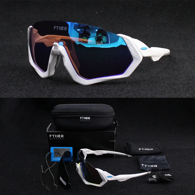 3 линзы, велосипедные очки, поляризованные очки для верховой езды, велосипедные солнцезащитные очки, очки для вождения, уличные спортивные солнцезащитные очки - Цвет: bule lens