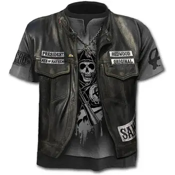 

2020 New Fake Jacket Print T -Shirt Skull 3d T -Shirt Summer Trendy Short Sleeve T -Shirt Top Men /Female Short Sleeve Top