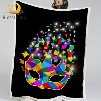 

Blessliving Harlequin Mask Soft Blanket Carneval Party Plush Blanket Glitter Luxury Bed Blanket Colorful Plush Bedspread 150x200