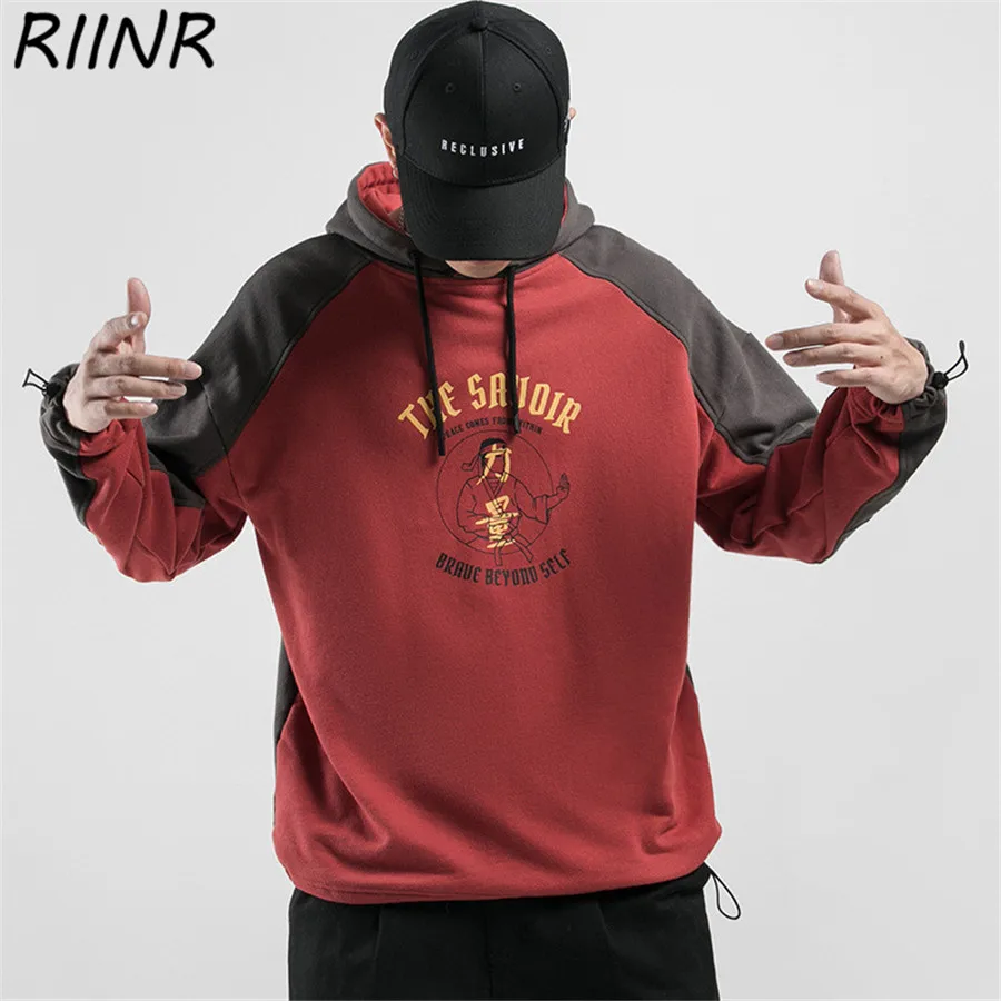 Riinr Весенние новые мужские повседневные свободные топы с капюшоном контрастного