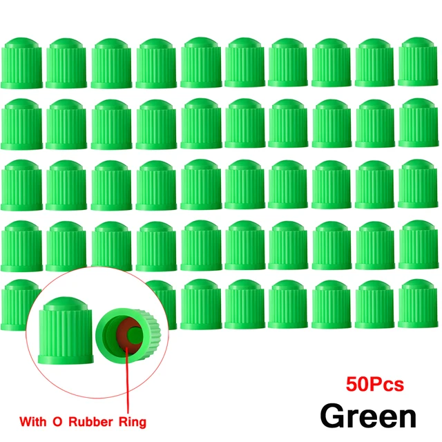 AUTCOAT Tire Stem Valve Caps, with O Rubber Ring, Universal Stem Covers for Cars, SUVs, Bike and Bicycle, Trucks, Motorcycles Green-50Pcs