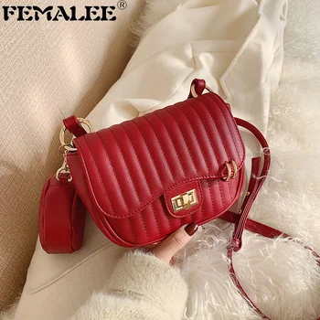 

Embroidery Thread Fairy Ins Girl Diamond Lattice Simple Shoulder Bag Designer Lock 2 Pcs Flap PU Leather Crossbody Bag Bolsa