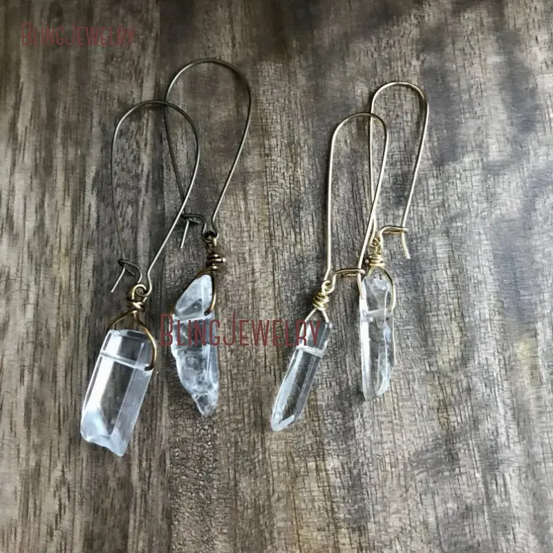 Хрустальные висячие серьги необработанные серьги из кварца Boho Кристальные серьги метафизическая бижутерия ER27814