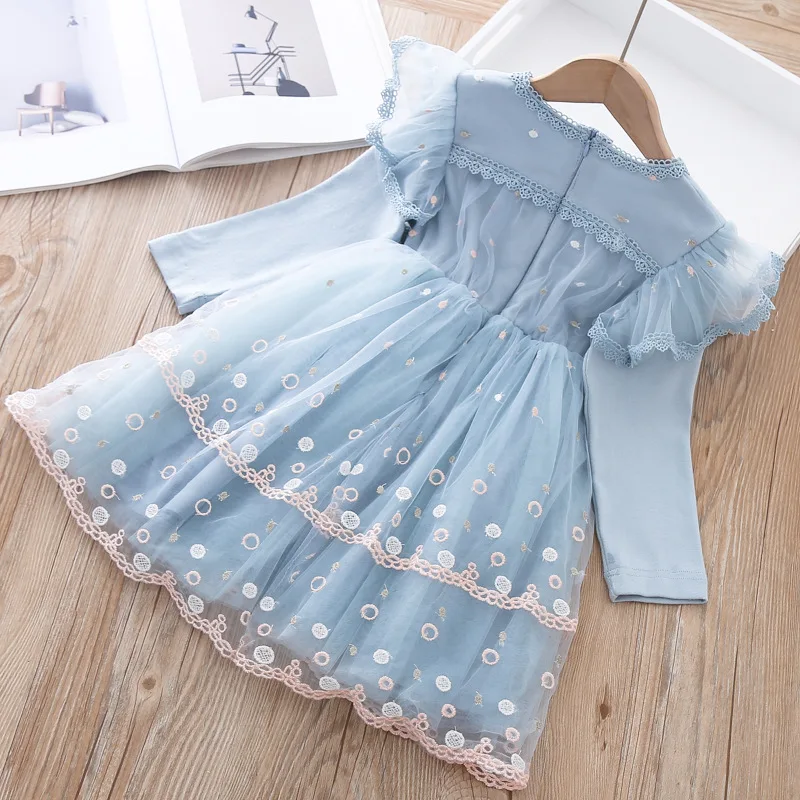 Детская одежда для девочек сетчатые платья платье на осень и зиму принцессы с