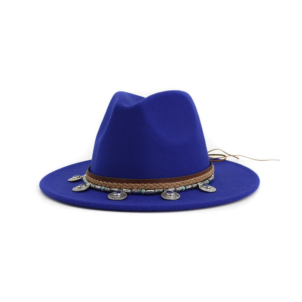 Новая модная женская и Мужская шерстяная шляпа Fedora для джентльмена элегантная женская широкая джазования с полями шляпа церковная Панама - Цвет: Blue