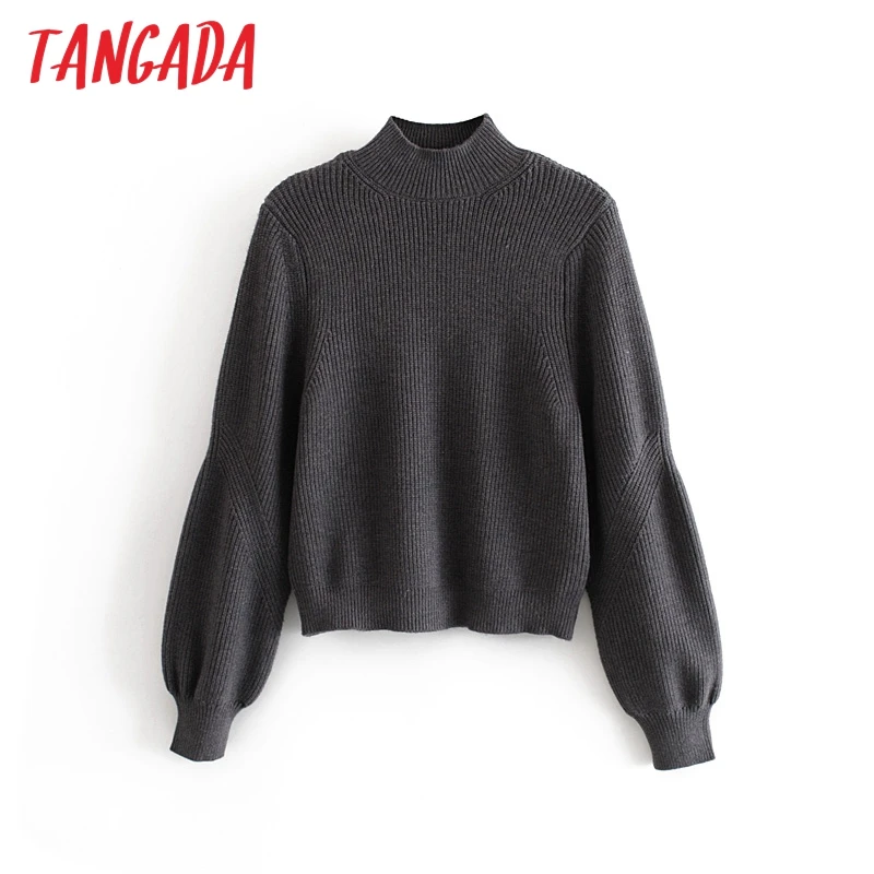 Tangada женские водолазки фиолетовые узорчатые свитера с рукавами-фонариками винтажные женские пуловеры джемпер Стильные повседневные топы 3H06 - Цвет: Серый