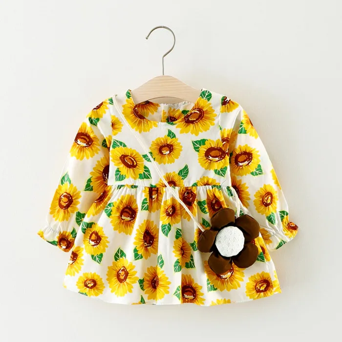 Yellow Красное платье с длинными рукавами для маленьких девочек одежда с бантом для новорожденных девочек Хлопковое зимнее платье одежда для маленьких детей на день рождения от 6 до 24 месяцев - Цвет: Yellow