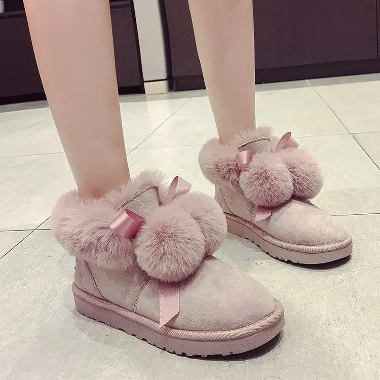 Zapatos de mujer; женские ботинки; зимние ботинки; ботинки с меховым помпоном; женская Нескользящая модная женская обувь; бархатная обувь на толстой U11-02