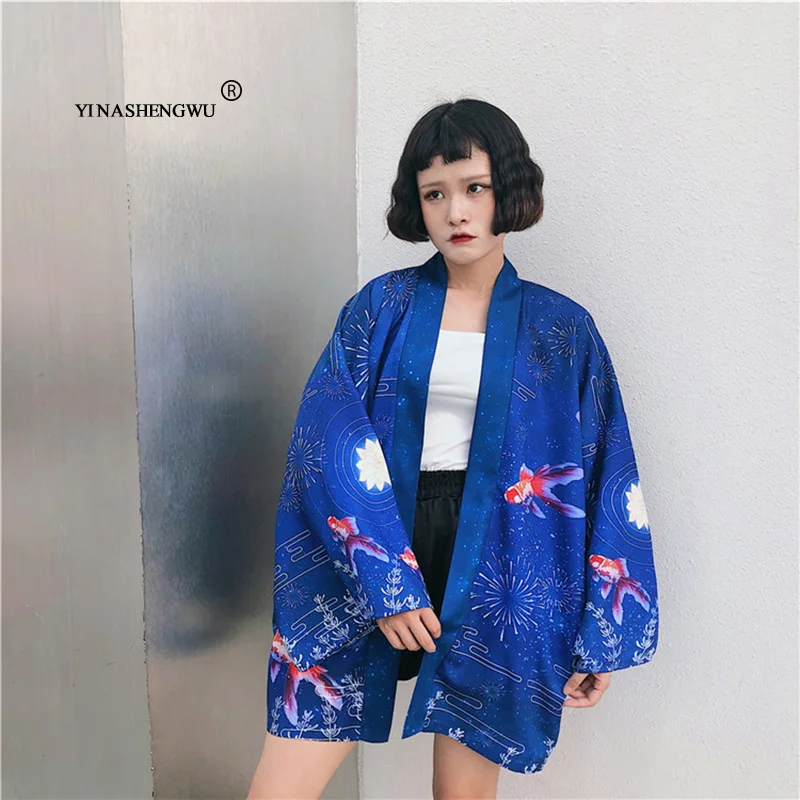 Yukata женское кимоно с поясом Блузка Новая мода кимоно блузка японский веер принт Женская рубашка Летний солнцезащитный Топ Япония Женщины