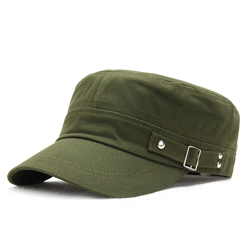 Military Style Cadet Army Cap Men Women Pure Color Washed Cotton Flat Top Cap Summer Autumn Adjustable Chapeau Visor Hat