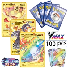 Cartas de Pokémon Vmax 100, unids/caja 2021, nueva versión en inglés y francés, no se repite, juego de cartas de Charmander Bikachu, Anime, Battle Card