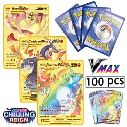 Cartes Pokemon Vmax 100, 2021 pièces/boîte, nouvelle Version anglaise et française, ne se répète pas, Bikachu, Charmander, jeu de combat, Anime 
