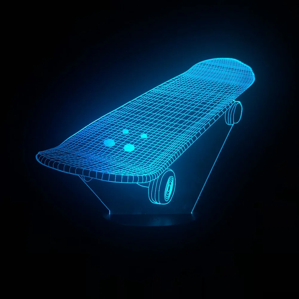 Скейт скутер Форма 3D иллюзия Лампа многоцветный светодиодный настольный ночник с интеллектуальная сенсорная кнопка пульт дистанционного управления цвета
