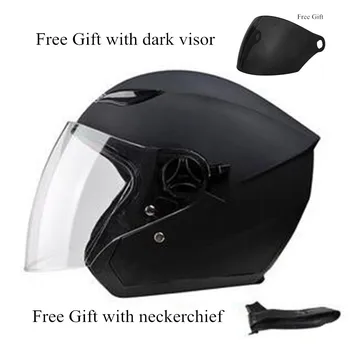 

Motorcycle Helmet newest half Face Riding Helmet with removed neckerchief For Men And Women dark visor for free gift M L XL size