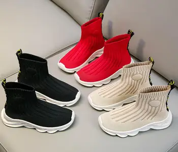 

JJ ZA18-4 Running Boys Casual Sport Shoes Outdoor Anti-Slippery Knitted Kids Socks Shoes Sneakers