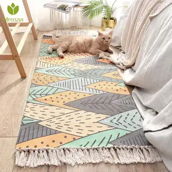 

Top Sale Simple Nordic Hand-Knitted Tassel Cotton Floor Mat Carpets For Living Room Non-slip Bedroom Rugs Carpet Kids Room Decor