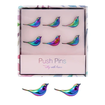 

Rainbow Flying Bird Push Pins Decorative Thumb Tacks Set of 6 Metal Marking Drawing Thumbtacks for Photos Wall Map Cork Boards