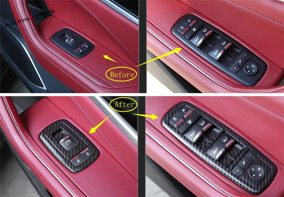 Yimaautotrims Inner Armrest Window Lift Button Panel Cover Trim For Maserati Levante- Matte Carbon Fiber ABS Interior