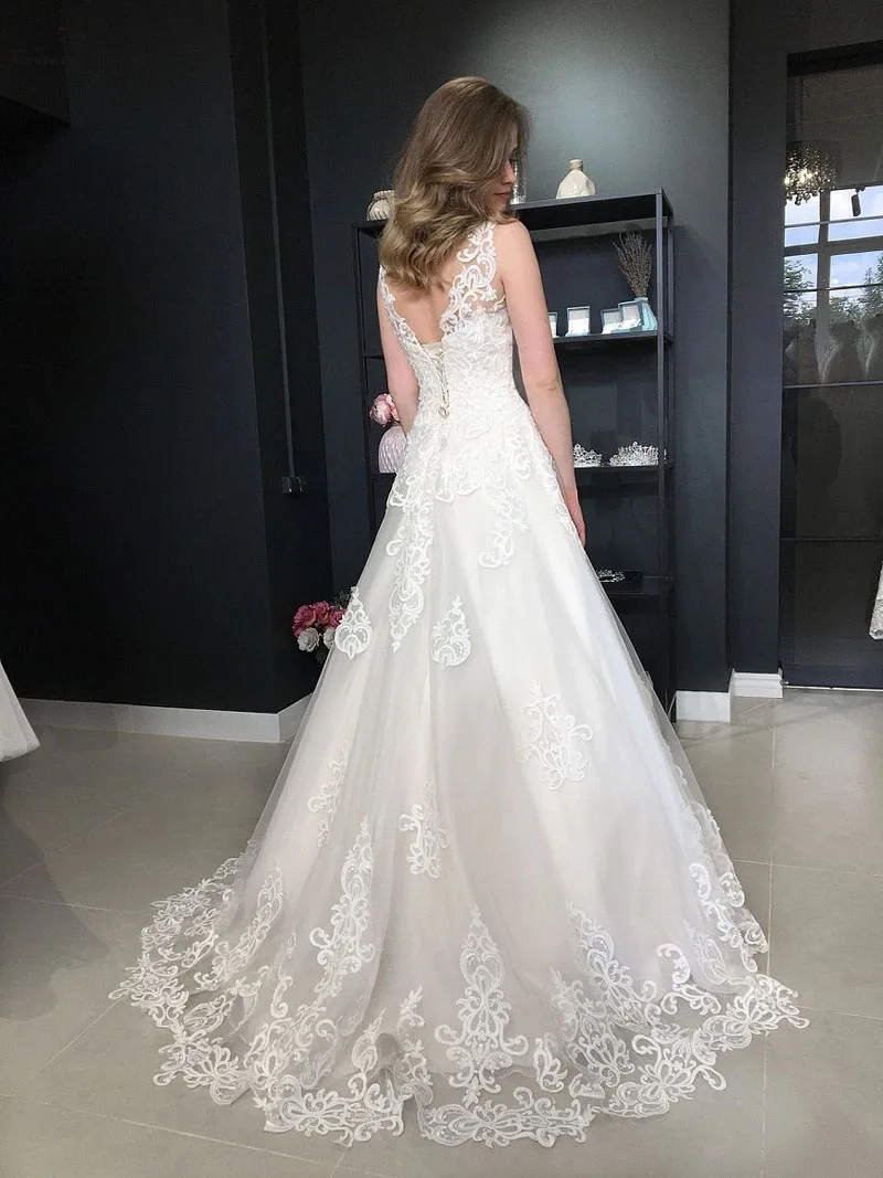 Кружевные свадебные платья Boho Appliques с v-образным вырезом, со шнуровкой сзади, с коротким шлейфом, пляжные свадебные платья, платье невесты Vestido De Noiva