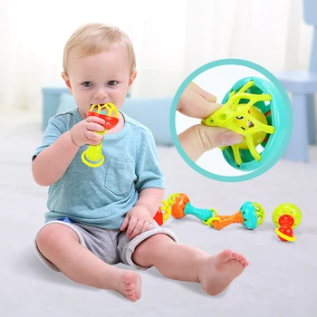 

0-12 Months Baby Soft Rubber Teether Rattle Rod Multi-functional Baby Rattle Stick with Teether Baby Hand Holding Toys Gift