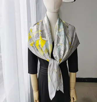 

Women's 100% Pure Silk 12mm Satin Printed Big Square Scarf Wrap Kerchief 108cm 42.5" WD021