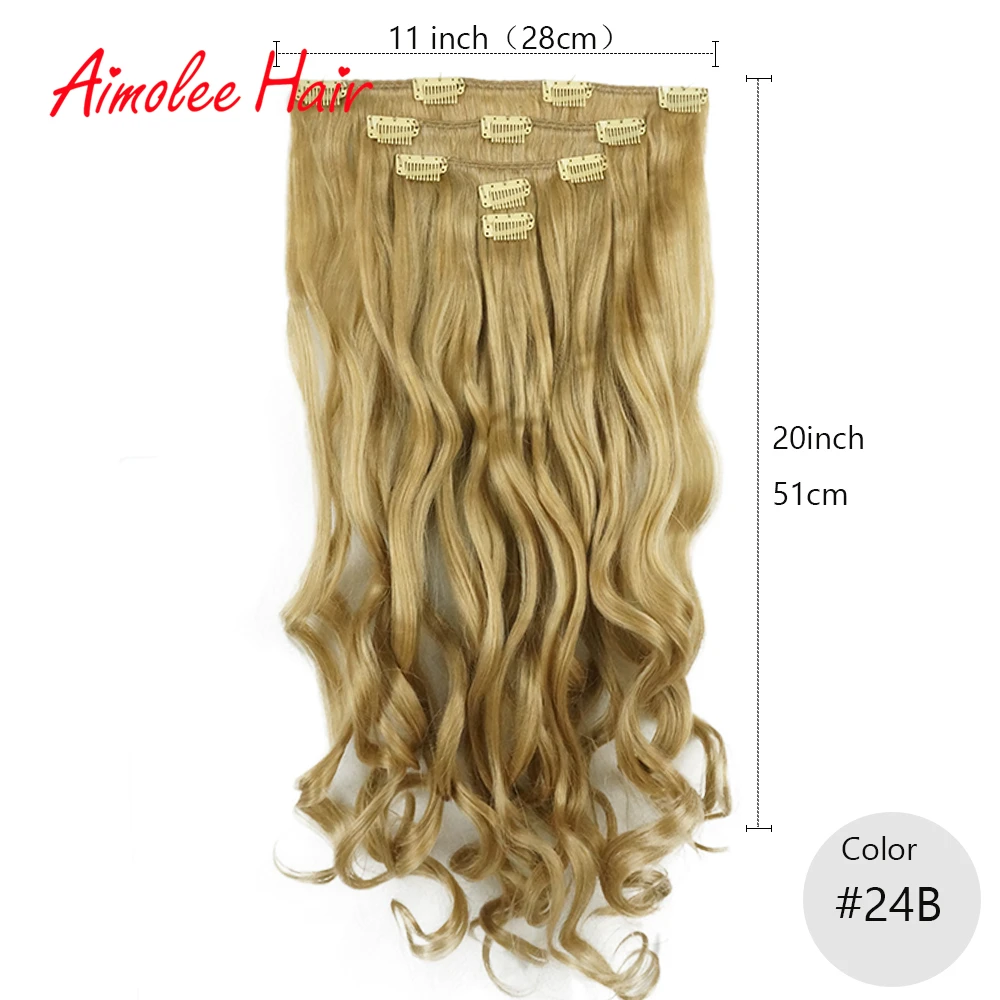 20" Long 5 pcs/set Wavy Hair Extension 24 Color 11 Clips In On Hair Extensions Heat Resistant Synthetic Hairpiece