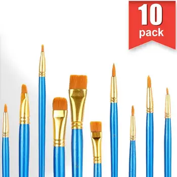 

10 Pcs/Set Watercolor Gouache Paint Brushes Different Shape Round Pointed Tip Nylon Hair Painting Brush Set Art Supplies #L4