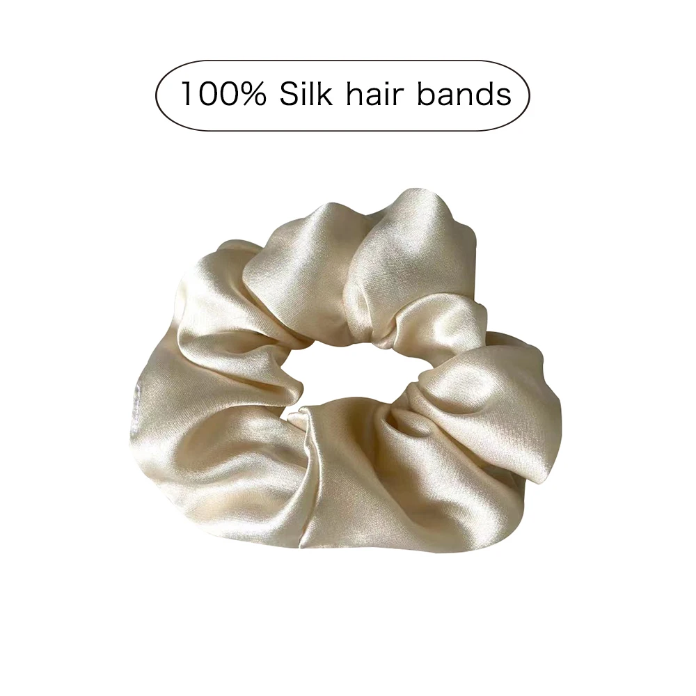 2021 New 100% Pure Mulberry Silk Large Tie Hair Silk Simple Pure Color Retro Hair Bands For Women Hair Tie Rope Accessories Girl