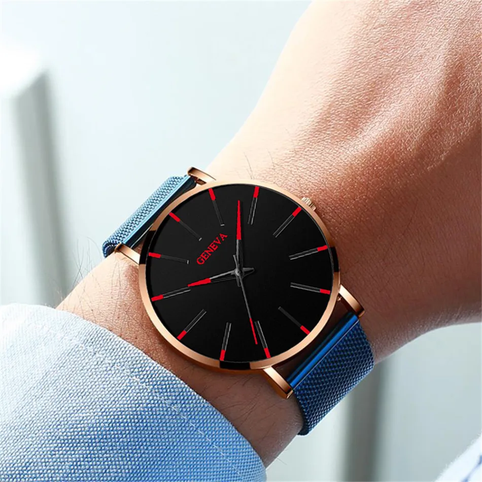 Uhren Herren Geneva модные мужские часы синие часы с ремешком-сеткой классические роскошные кварцевые наручные часы спортивные часы Relogio Masculino