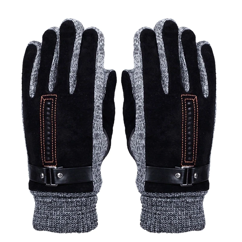 ABUO мужские зимние кожаные перчатки толстые теплые флисовые ветрозащитные