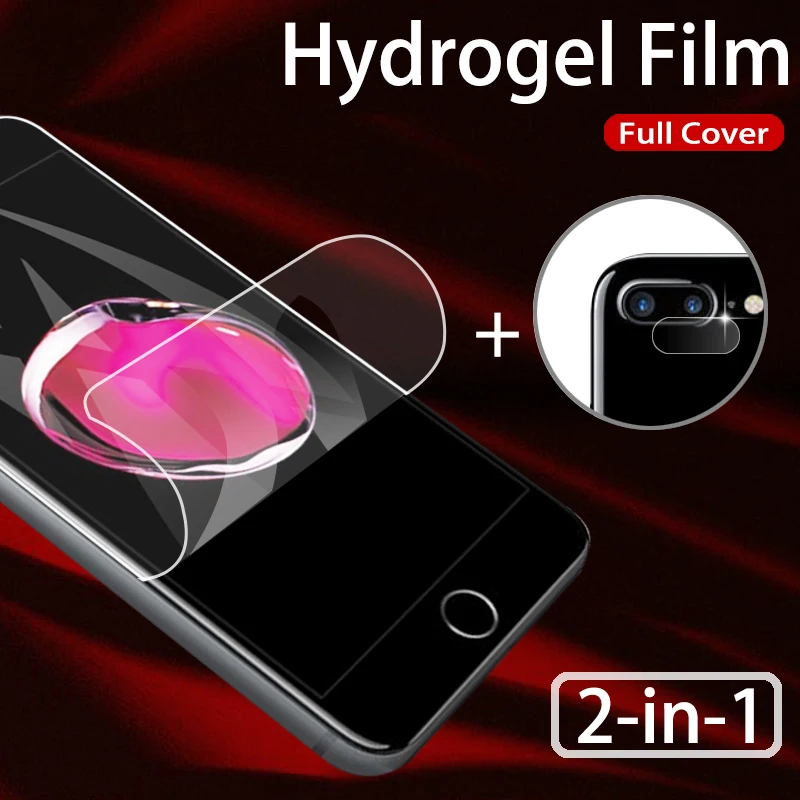 

2 in 1 Hydrogel Film For iphone 11 Pro XS Max X XR Protective Film On For iphone 7 8 Plus Water Gel Safety Lens Film Not Glass