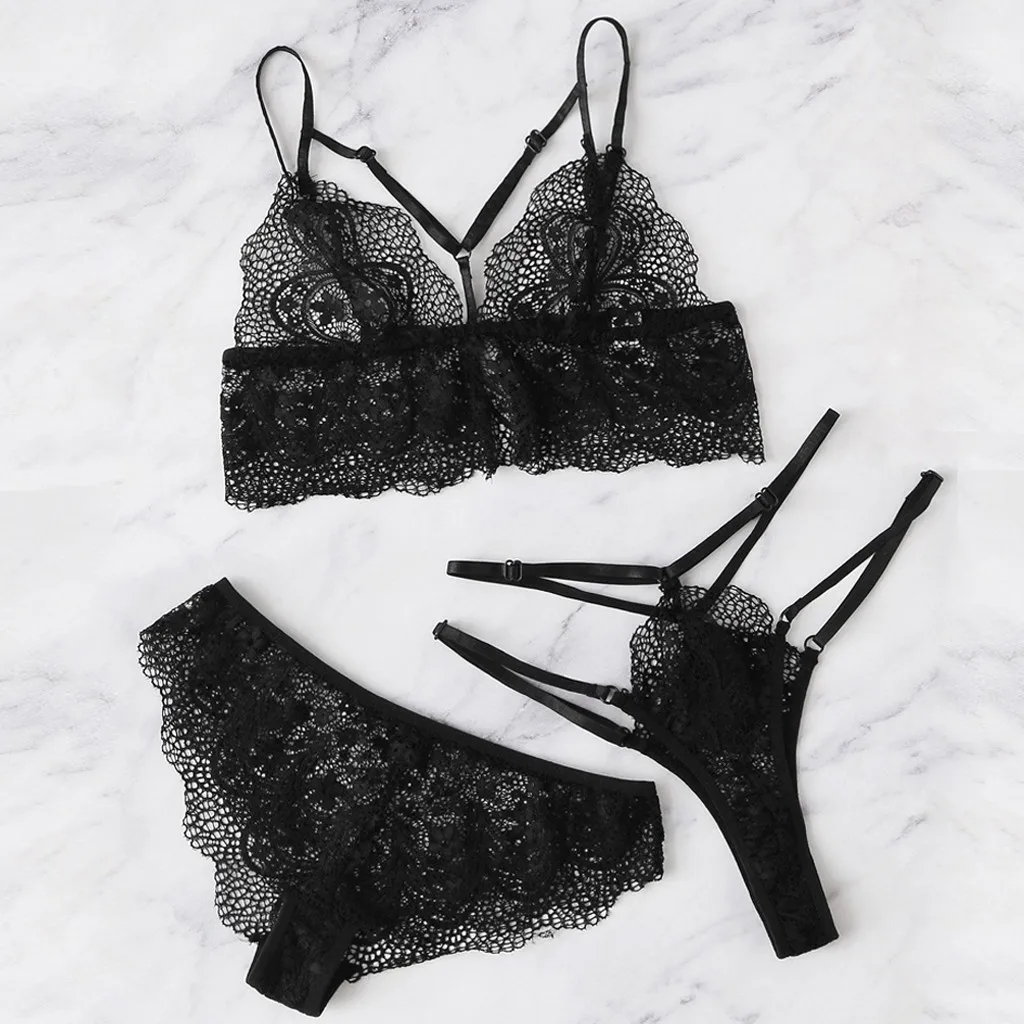 3 шт. Для женщин кружевной бюстгальтер трусы сексуальное нижнее белье ...