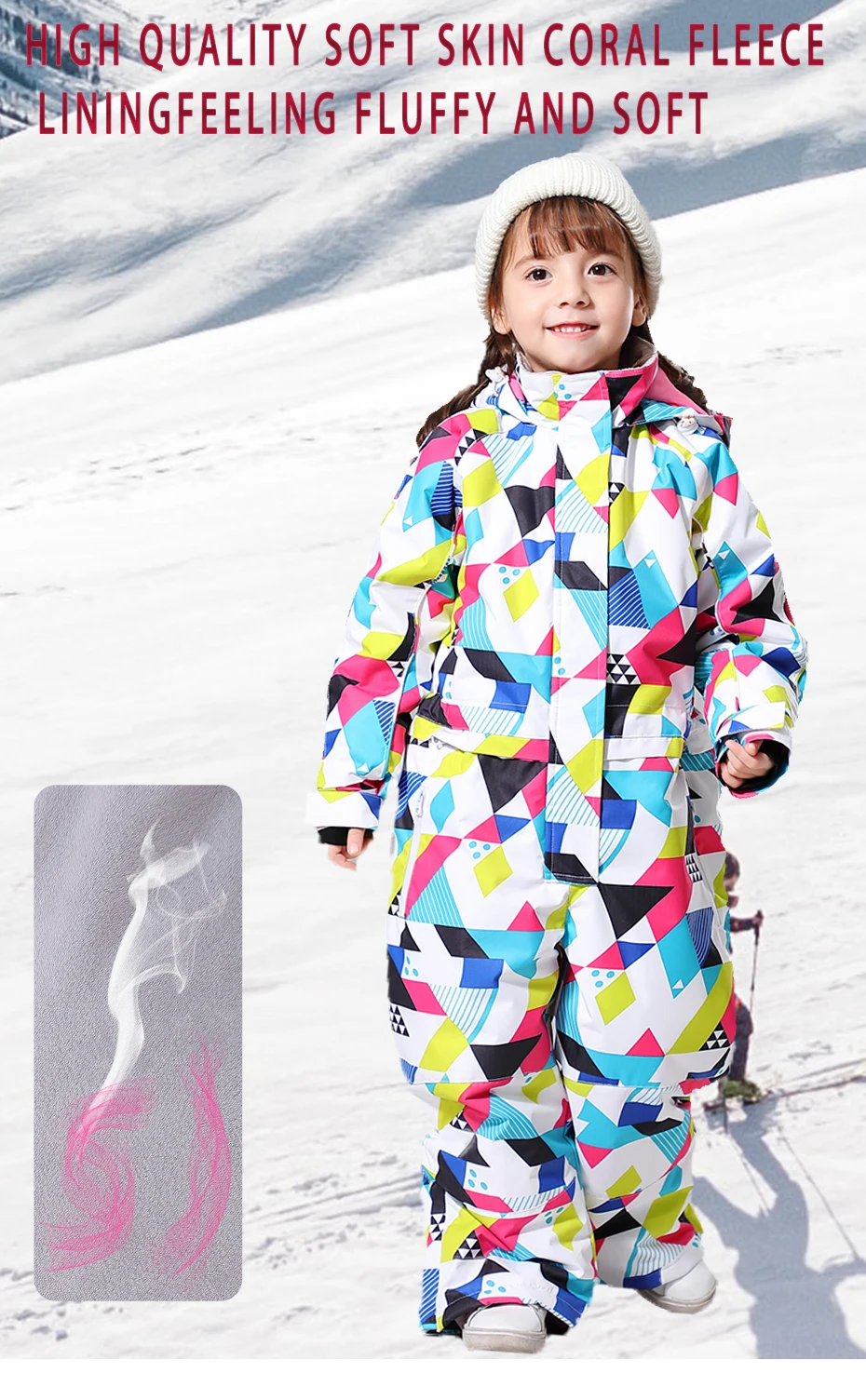 Новинка года, зимние лыжные костюмы для детей, водонепроницаемый комбинезон для прогулок на открытом воздухе, куртка для сноуборда для девочек Водонепроницаемый Лыжный комбинезон-30 градусов