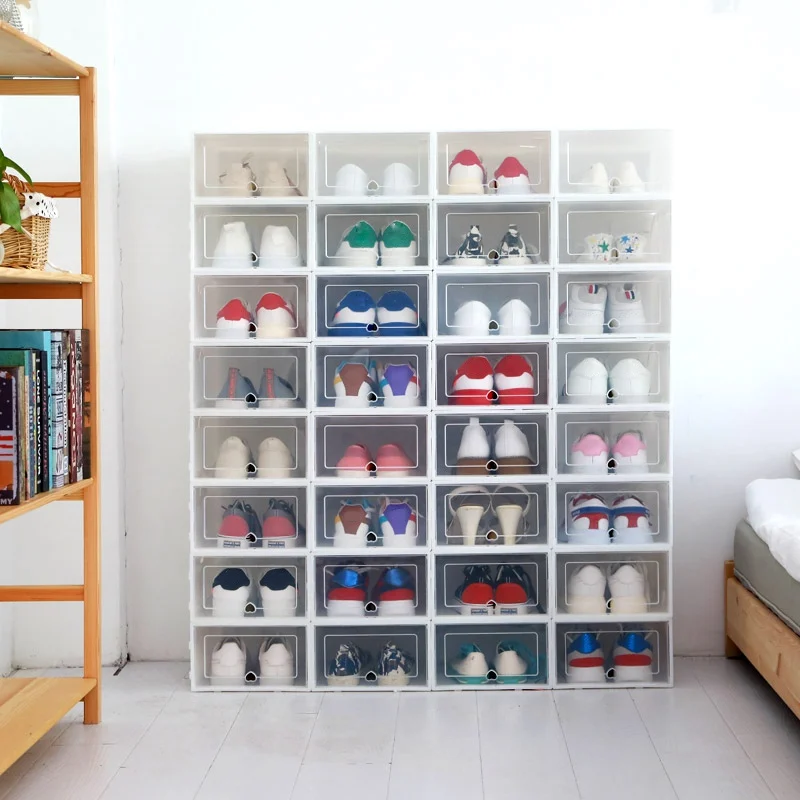 

Shoe Box DIY Clear Plastic Shoe Boxes Stackable Folding Shoe Storage Drawer Container Organizer For MenHF