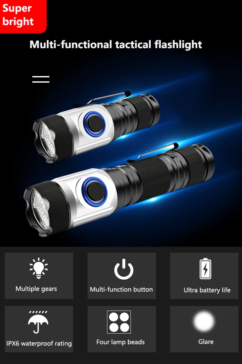 Мини Ulrtra вспышка тактический фонарик 2 режима бесплатно изменить Высокое качество Открытый Кемпинг портативный защитный факел 18650 USB