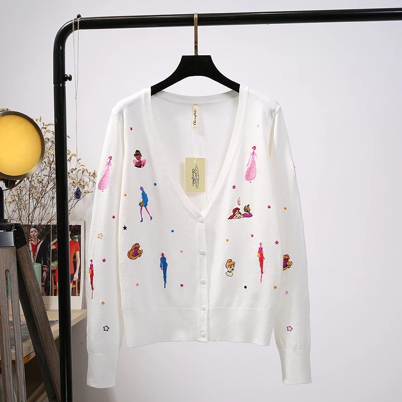 Knitted Sweater Women's Coat Autumn New Fashion Embroidered Thin Long Sleeve Short Sweater Women's Cardigan
