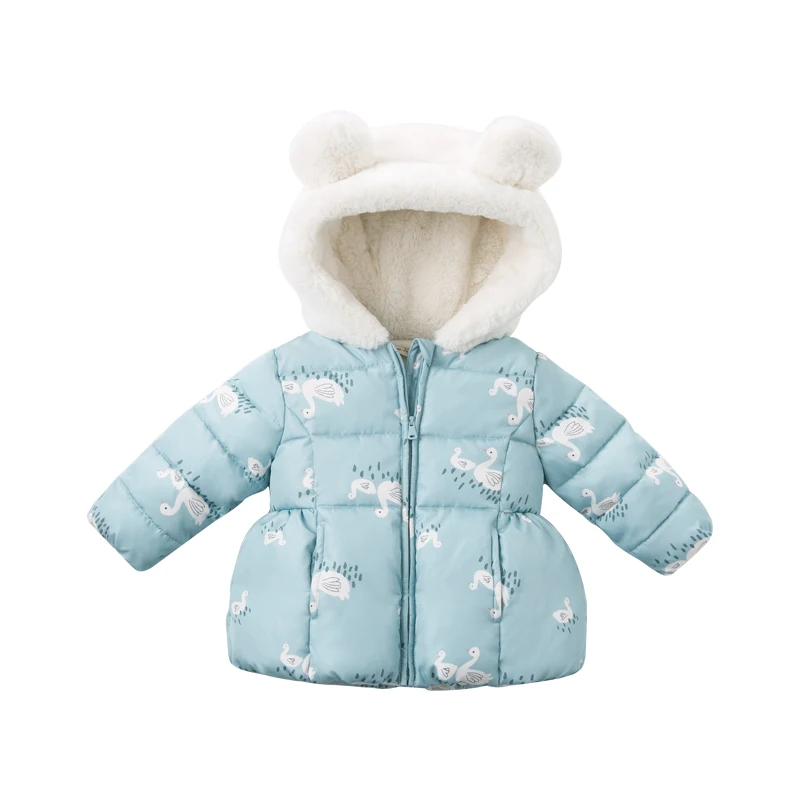 DBJ11575-1 dave bella/зимнее пальто с капюшоном на молнии с героями мультфильмов для маленьких девочек стеганая куртка для малышей Детское пальто Детская верхняя одежда с подкладкой - Цвет: swan print