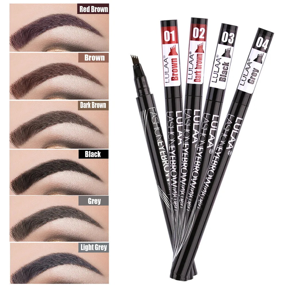 

6 Colors Liquid Eyebrow Enhancer Eyebrow Tattoo Pen Sketch Waterproof Eyebrow Pencil 4 Heads Long-lasting Black Brown Eye Makeup