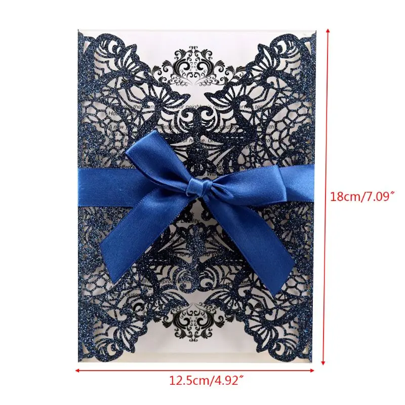  10pcs/set Laser Cut Glitter Lace Wedding Invitation Cards With Bow Ribbon Envelopes For Bridal Show - 4.00027E+12