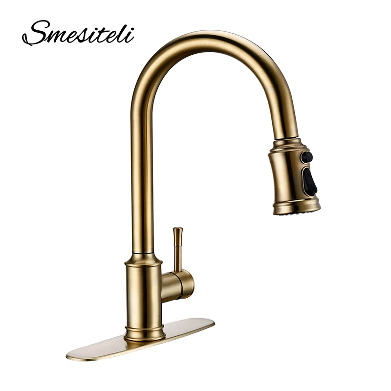 Smart Touch Kitchen Faucet Sensor Brushed Gold Mixer Tap Pull Down Spray Swivel Deck Mount Hot Cold Water Single Handle