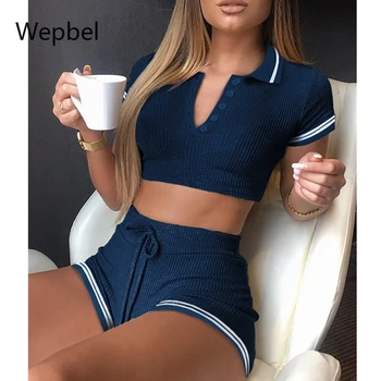 

Wepbel Knitting Women Pajama Sets Army Green Short Sleeve Crop Tops + Shorts Suit Home Leisure Female 2 Piece Set Outfits