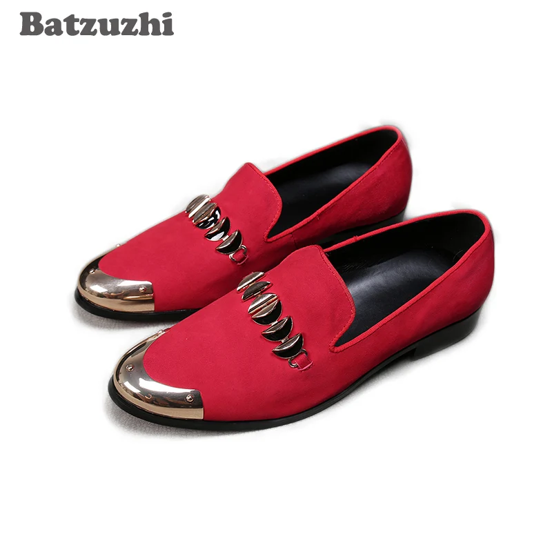 

Batzuzhi Designer Men Shoes Metal Cap Red Loafers Shoes Men Slip on Dress Shoes Men Chaussures Hommes Party and Wedding Shoes