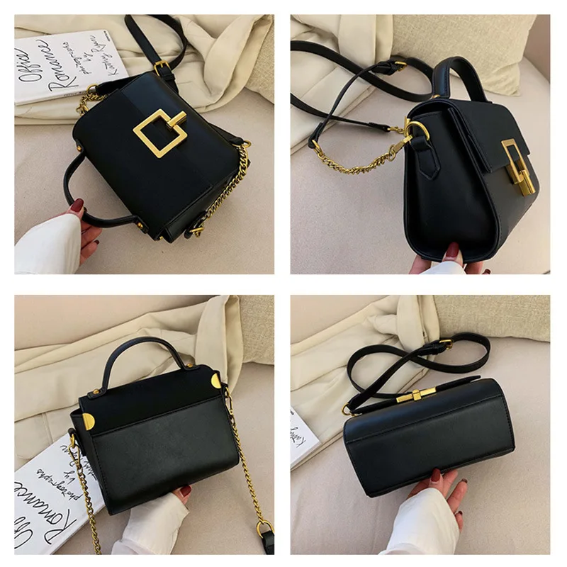

2019 Autumn & Winter New Style WOMEN'S Bag Retro Square Sling Bag Solid Color Shoulder Bag Simple Dull Polish Joint's Glitter Ob