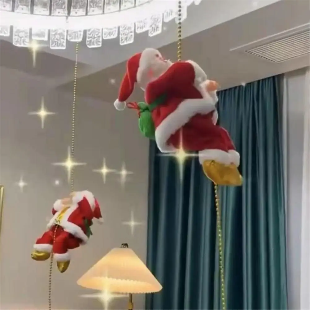Santa Claus Climbing Beads Battery Operated Electric Climb Up And Down Climbing Santa With Light And Music Christmas Decoration